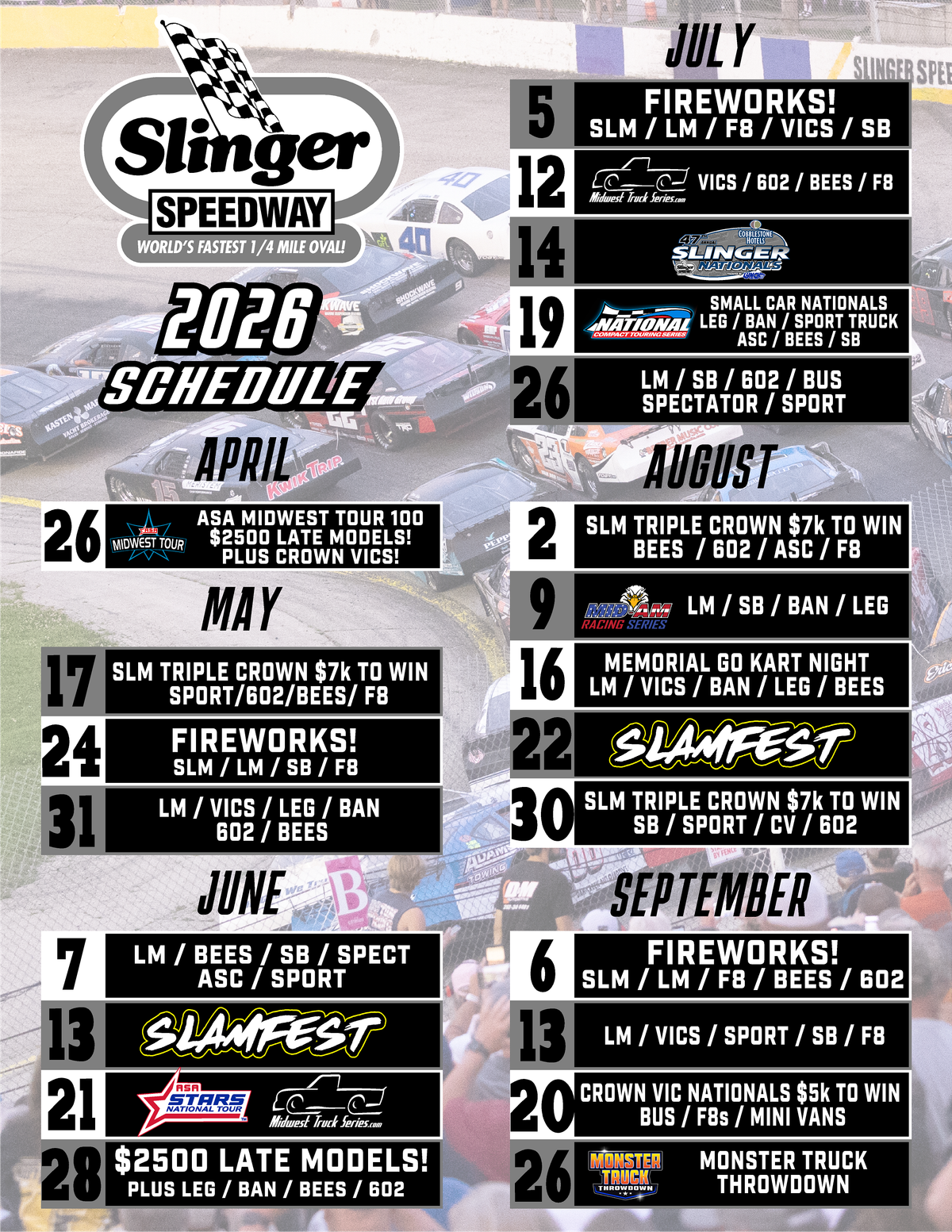 2026 Slinger Super Speedway Schedule